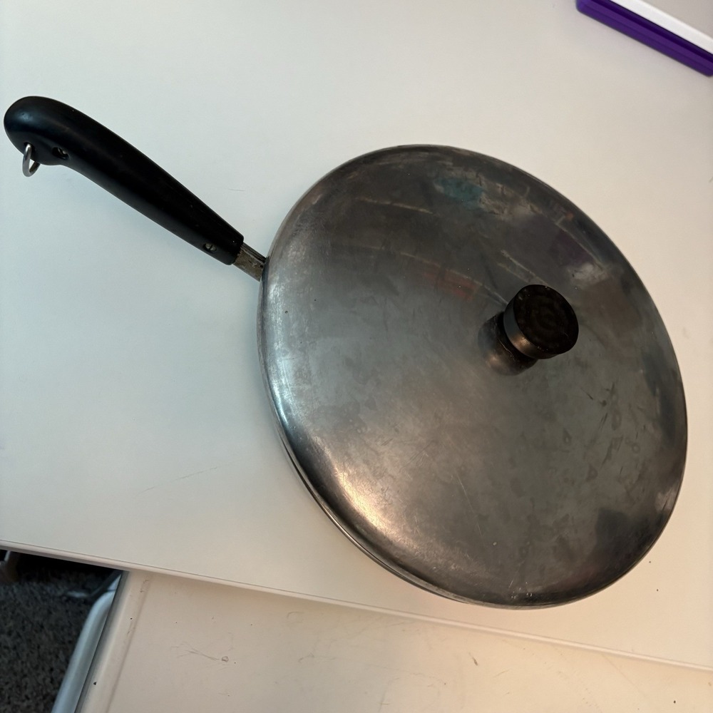 Revere Ware 1801 12" Copper Bottom Skillet Frying Pan w/Lid Riverside CA VINTAGE